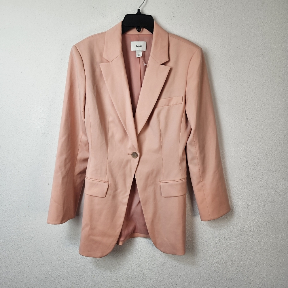 Lewit Wool Sculpted Pastel Blazer 6 Pink Notch Collar Single Button